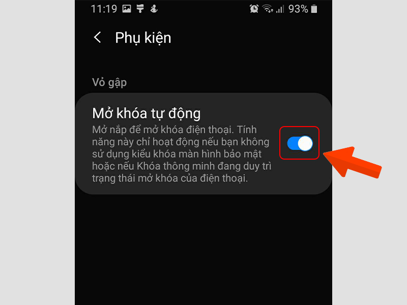 Bật t&iacute;nh năng mở kh&oacute;a tự động